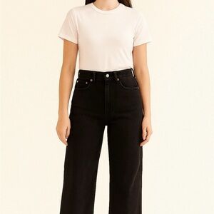 Topshop Moto Black Crop Jeans W25 L30 High Waist Raw Hem
